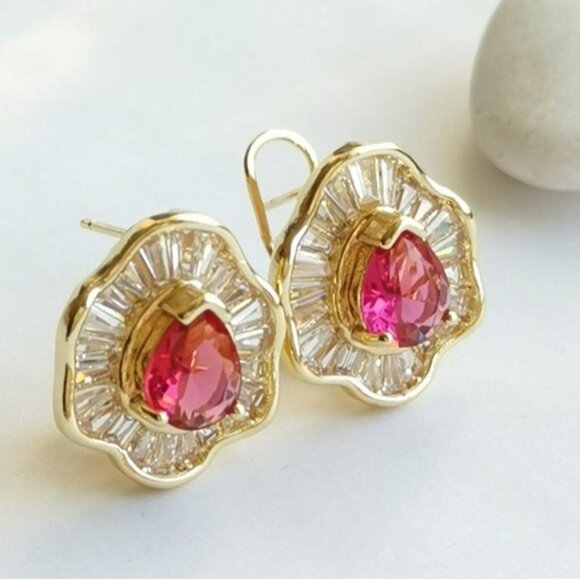 Teardrop Pink Topaz CZ Omega Lever Back Earrings 🆕 - Picture 7 of 7